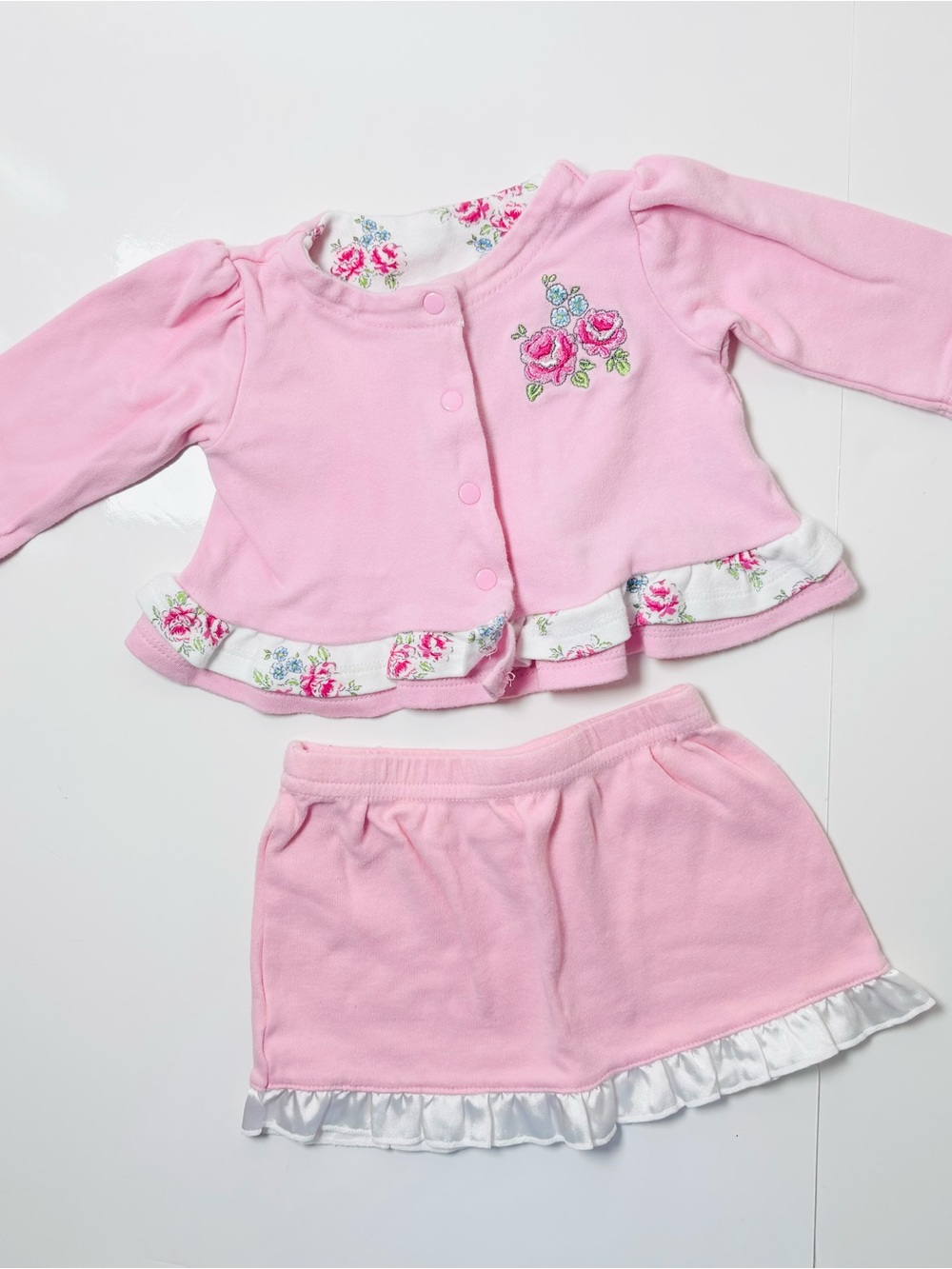 Boutique Sterling Baby Beau Bébé Pink Floral Cardigan Jacket & Ruffle Skirt Set
